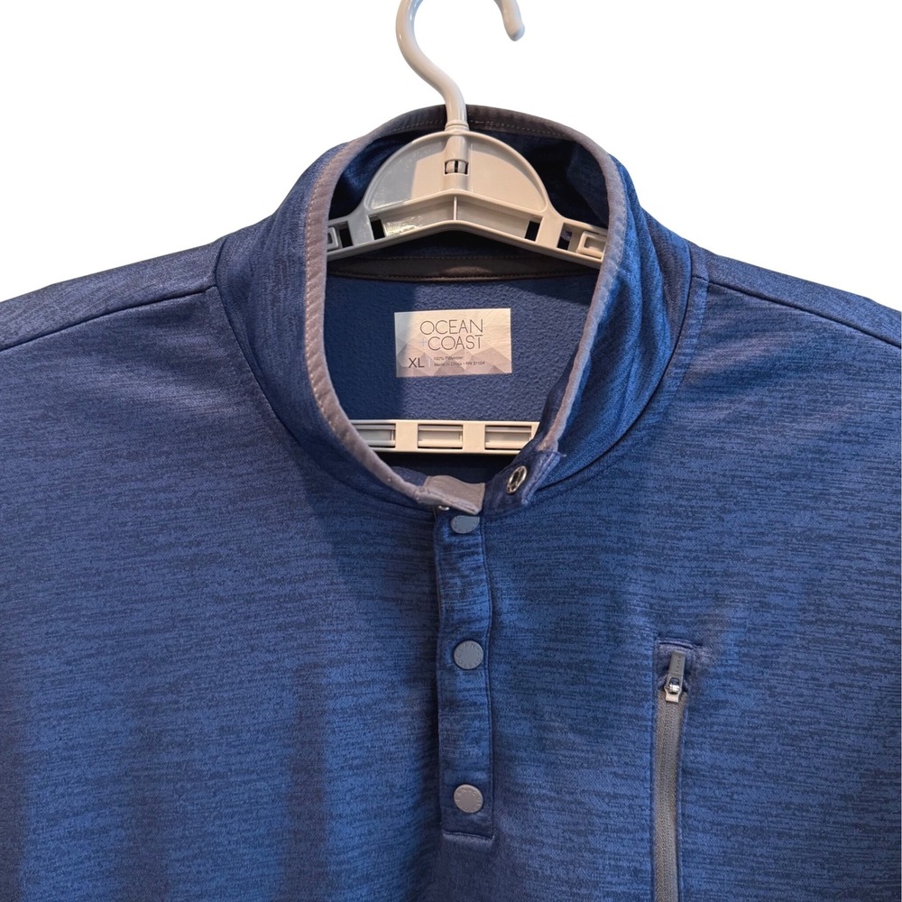 Ocean + Coast Mens XL‎ Blue Heather 1/4 Snap Fleece Pullover Mock Neck RN 31104
